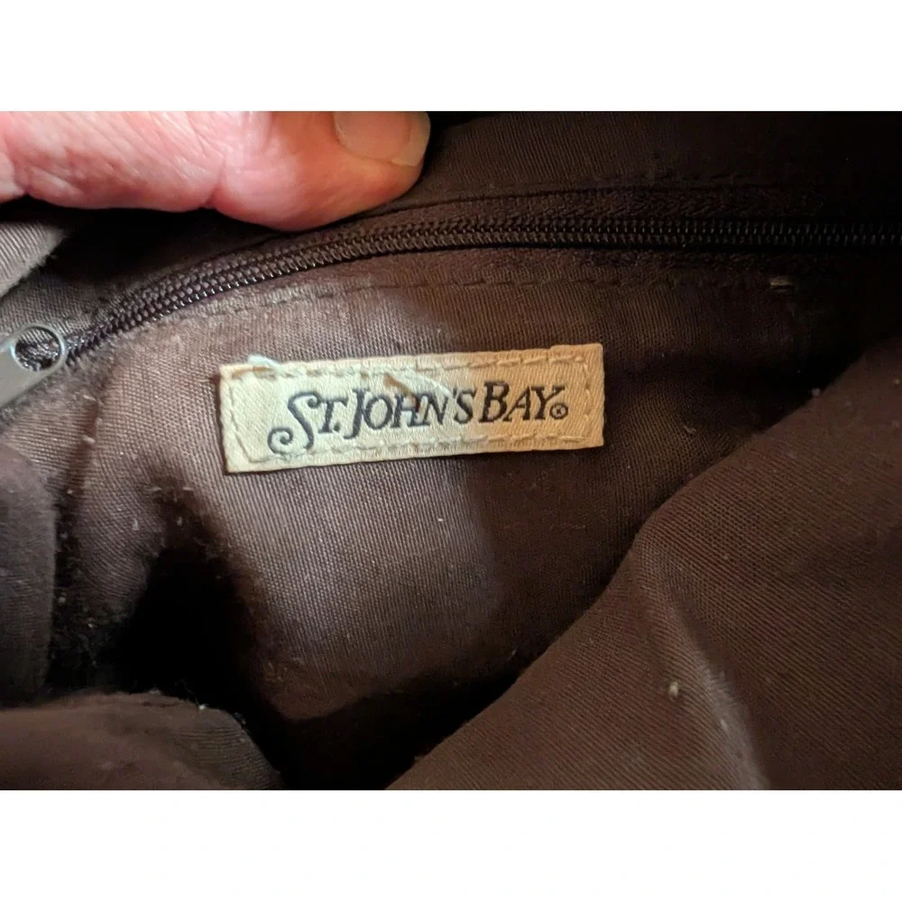 Vintage Y2K St Johns Bay Brown Suede Shoulder Bag Leather Trim Hobo Purse